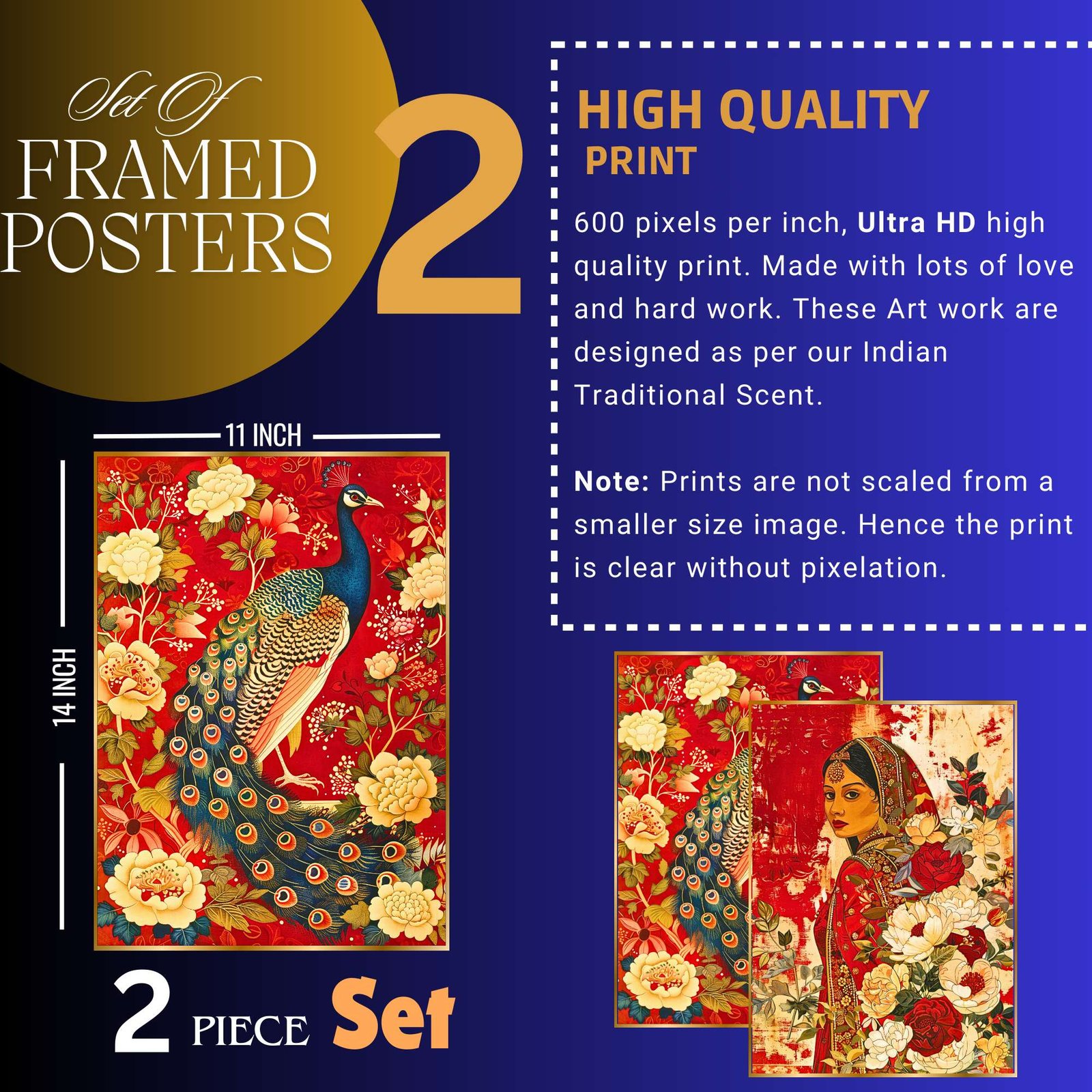 Set of Two Wall Paintings for Wall Dacoration Golden Framed Wall Paintings for Living Room & Bedroom Wall Art for Home Decoration & Office Wall Décor (14x11 inch CH-GD2-3) - Image 4