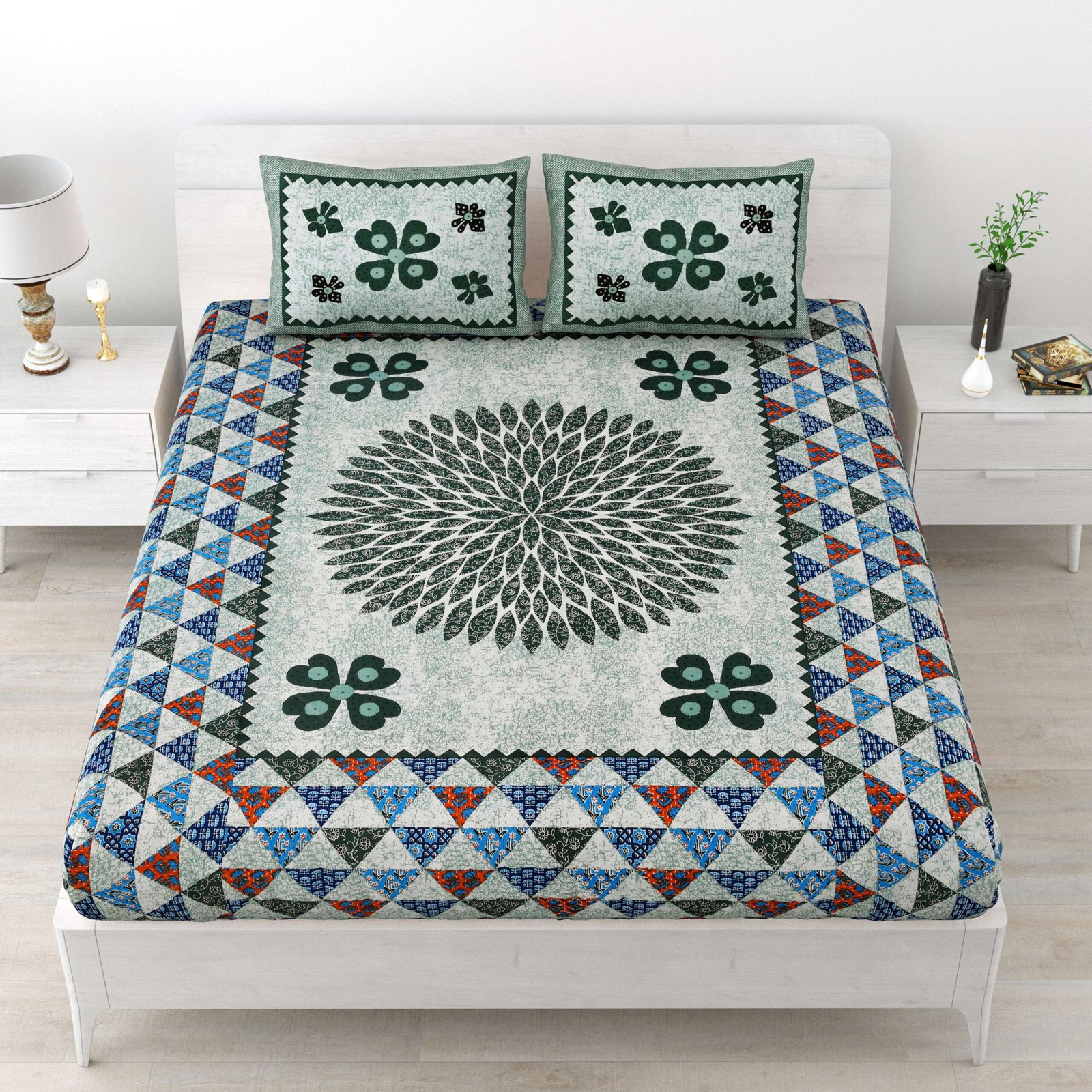 Rajasthani Traditionally Printed Cotton Doublebed Bedsheet With Pack of 2 Pillow Covers