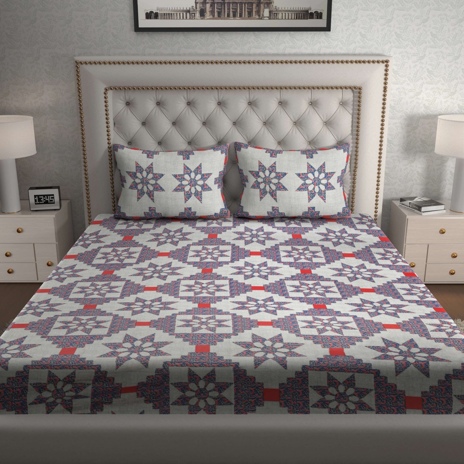 Rajasthani Traditionally Printed Cotton Doublebed Bedsheet With Pack of 2 Pillow Covers